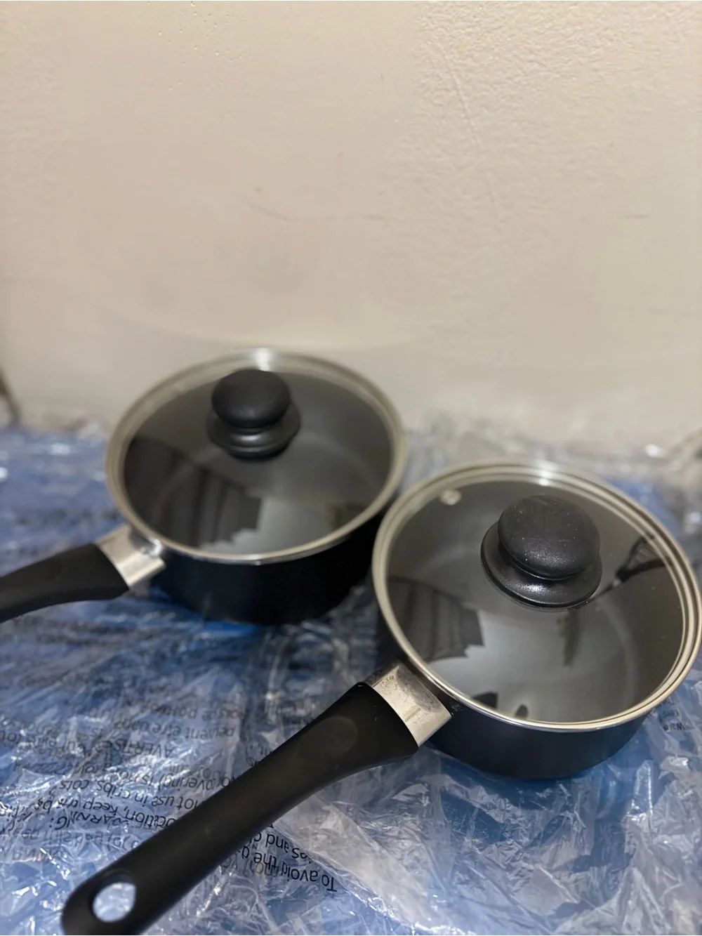 Set of Two Black Nonstick Saucepan Frypan with Glass Lids